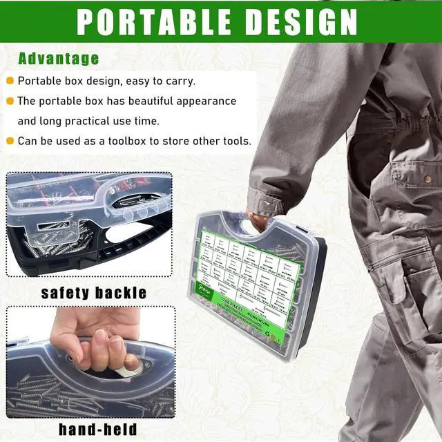 Alt view image 2 of 6 - 1200 PCS Stainless Steel Wood Screws Assortment Kit,Self Tapping Screws M3/M4/M5/M6 Screws Assortment Kit,1200Pcs(605pcs Round Head & 595pcs Flat Head) Sheet Metal Screws Assorted