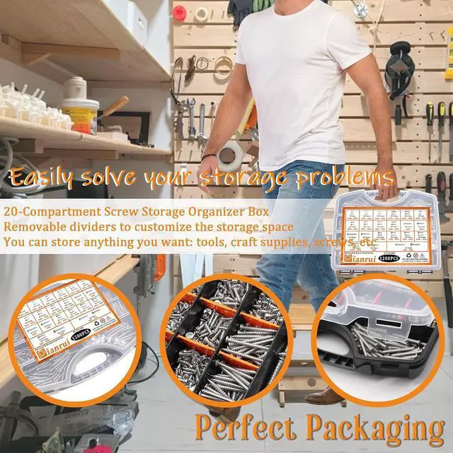 Alt view image 2 of 6 - 1200 PCS Wood Screws Assortment Kit, Assorted 304 Stainless Steel Screws M3/M4/M5/M6, Phillips Drive Sheet Metal Self Tapping Screw Set Marine Grade (Pan & Flat Head Screw) Length 1/4" to 2"