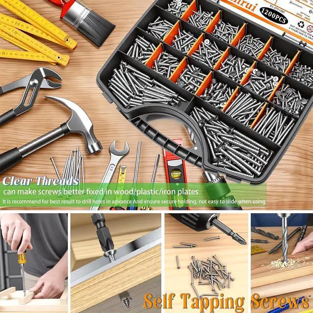 Alt view image 4 of 6 - 1200 PCS Wood Screws Assortment Kit, Assorted 304 Stainless Steel Screws M3/M4/M5/M6, Phillips Drive Sheet Metal Self Tapping Screw Set Marine Grade (Pan & Flat Head Screw) Length 1/4" to 2"