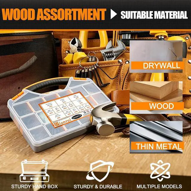 Alt view image 6 of 7 - 1020 PCS High Hardness Wood Screws Assortment Kit, #6#8 Drywall Screws, Assorted Black Wood Screws, Phillips Flat Head Screw Set-13 Sizes (5/8",3/4",1",1-1/4",1-1/2",2",2-3/4")