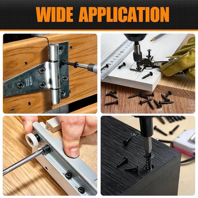 Alt view image 7 of 7 - 1020 PCS High Hardness Wood Screws Assortment Kit, #6#8 Drywall Screws, Assorted Black Wood Screws, Phillips Flat Head Screw Set-13 Sizes (5/8",3/4",1",1-1/4",1-1/2",2",2-3/4")