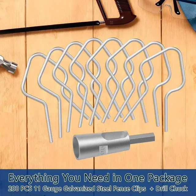 Alt view image 6 of 7 - 200 Pcs T Post Clips Kit, Metal Wire Fence Clip & 1 Drill Chuck, Galvanized Steel Tie Preformed T-Post Fence Clips 11 Gauge Fence Ties Fast Installation Farm Garden&Livestock Fencing T/U-Posts(Silver)