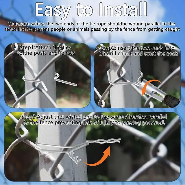 Alt view image 7 of 7 - 200 Pcs T Post Clips Kit, Metal Wire Fence Clip & 1 Drill Chuck, Galvanized Steel Tie Preformed T-Post Fence Clips 11 Gauge Fence Ties Fast Installation Farm Garden&Livestock Fencing T/U-Posts(Silver)