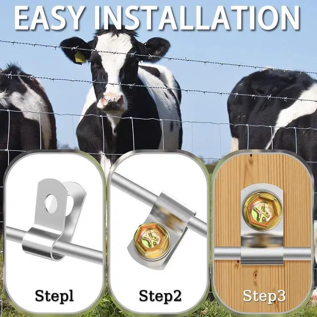 Alt view image 6 of 7 - 400 PCS T304 Stainless Steel Wire Fence Clips, Fasteners Post Screw with Wire Fixer, Agricultural Fencing Fence Wire Clamps for 4, 6, 8,10 and 12-16Gauge Wire Fencing Livestock Fencing Clips for Wood