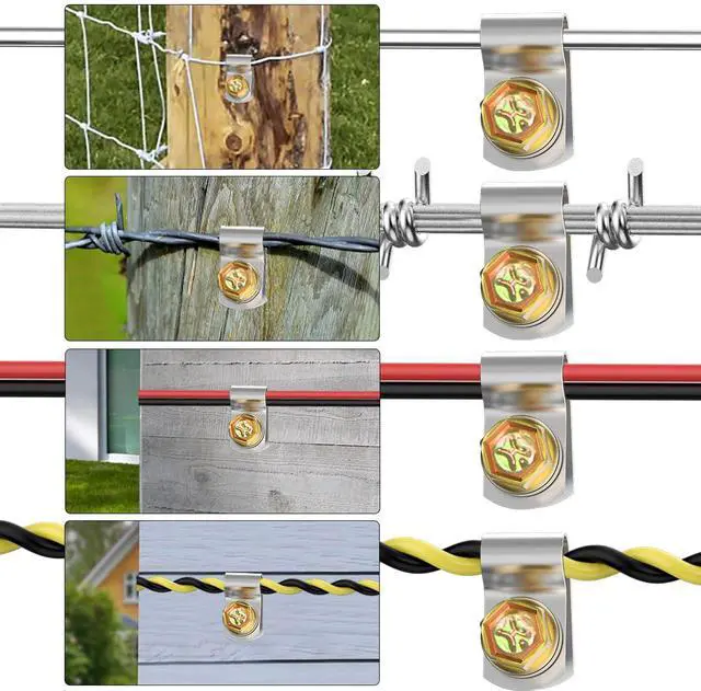 Alt view image 7 of 7 - 400 PCS T304 Stainless Steel Wire Fence Clips, Fasteners Post Screw with Wire Fixer, Agricultural Fencing Fence Wire Clamps for 4, 6, 8,10 and 12-16Gauge Wire Fencing Livestock Fencing Clips for Wood