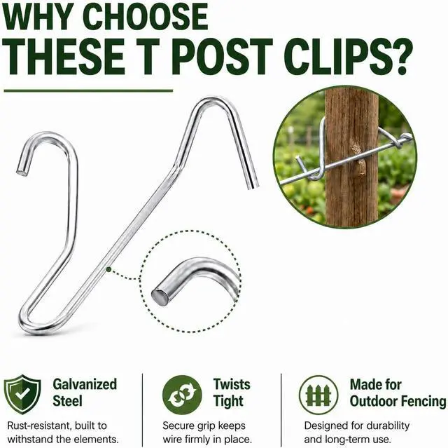 Alt view image 6 of 7 - T Post Clips 500 pcs Fence Wire Tensioner, Galvanized Steel Fence Clips for Securing Wire Garden Farm Highway Sport Fences