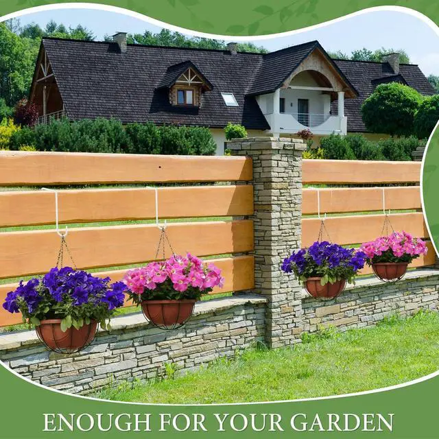 Alt view image 4 of 7 - 60 Pcs White Vinyl Fence Hooks 2 x 6 Inch Patio Hangers Hanging Powder Coated Steel Fence Hooks Lattice Shepherds Hook Stick Plant Baskets for Indoor Outdoor Lights Bird Feeder Pool Equipment