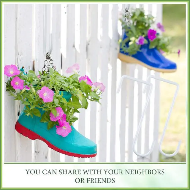Alt view image 7 of 7 - 60 Pcs White Vinyl Fence Hooks 2 x 6 Inch Patio Hangers Hanging Powder Coated Steel Fence Hooks Lattice Shepherds Hook Stick Plant Baskets for Indoor Outdoor Lights Bird Feeder Pool Equipment
