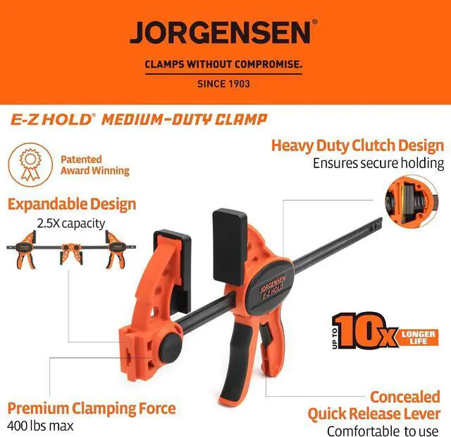 Alt view image 2 of 7 - E-Z Hold 300LBS Medium Duty Clamps, 12 Inch 2-Pack Expandable Clamp/Spreader, One Hand Bar Clamps, Trigger Clamp, Bar Clamps for Woodworking