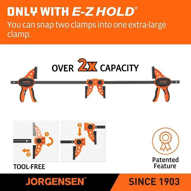 Alt view image 3 of 7 - E-Z Hold 300LBS Medium Duty Clamps, 12 Inch 2-Pack Expandable Clamp/Spreader, One Hand Bar Clamps, Trigger Clamp, Bar Clamps for Woodworking