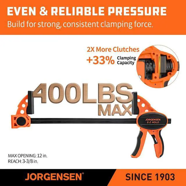 Alt view image 4 of 7 - E-Z Hold 300LBS Medium Duty Clamps, 12 Inch 2-Pack Expandable Clamp/Spreader, One Hand Bar Clamps, Trigger Clamp, Bar Clamps for Woodworking