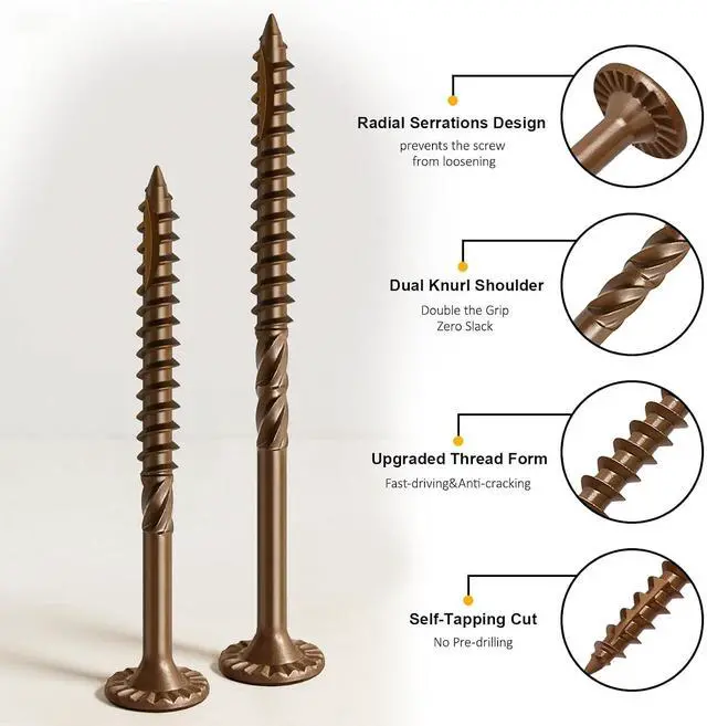 Alt view image 3 of 7 - Wood Screws #14 x 10 Inch, 54Pcs Structural Deck Screws with Upgraded Thread, Heavy Duty Construction Lag Screws, Rust Resistant Outdoor Exterior Wood Long Screw, Torx Drive, T30 Star Bit Included