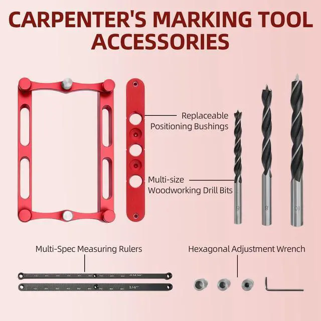 Alt view image 3 of 7 - Positioner Locator Tool Dowel Jig Woodworking Joinery Hole Drill GuideCenter Finder Gauge with Self Centering Interchangeable RodsWoodworking Marking Gauge for Precise Mortise and Tenon Jig