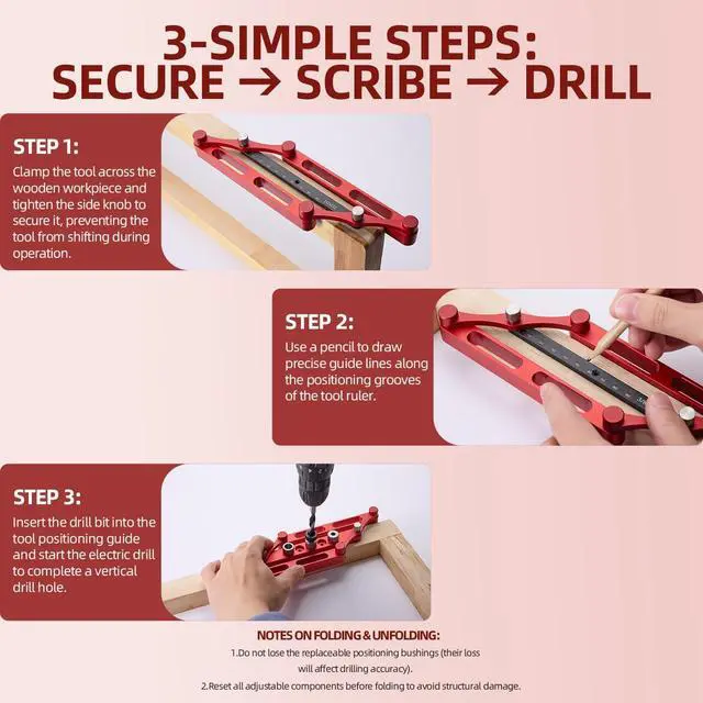 Alt view image 4 of 7 - Positioner Locator Tool Dowel Jig Woodworking Joinery Hole Drill GuideCenter Finder Gauge with Self Centering Interchangeable RodsWoodworking Marking Gauge for Precise Mortise and Tenon Jig