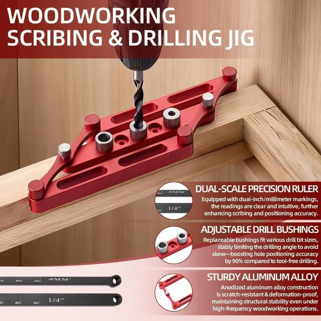 Alt view image 5 of 7 - Positioner Locator Tool Dowel Jig Woodworking Joinery Hole Drill GuideCenter Finder Gauge with Self Centering Interchangeable RodsWoodworking Marking Gauge for Precise Mortise and Tenon Jig