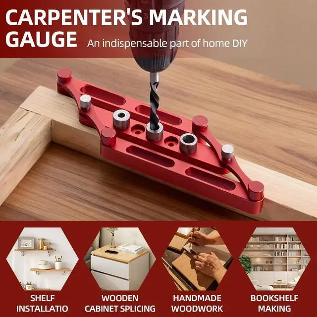 Alt view image 6 of 7 - Positioner Locator Tool Dowel Jig Woodworking Joinery Hole Drill GuideCenter Finder Gauge with Self Centering Interchangeable RodsWoodworking Marking Gauge for Precise Mortise and Tenon Jig