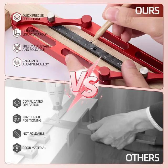 Alt view image 7 of 7 - Positioner Locator Tool Dowel Jig Woodworking Joinery Hole Drill GuideCenter Finder Gauge with Self Centering Interchangeable RodsWoodworking Marking Gauge for Precise Mortise and Tenon Jig