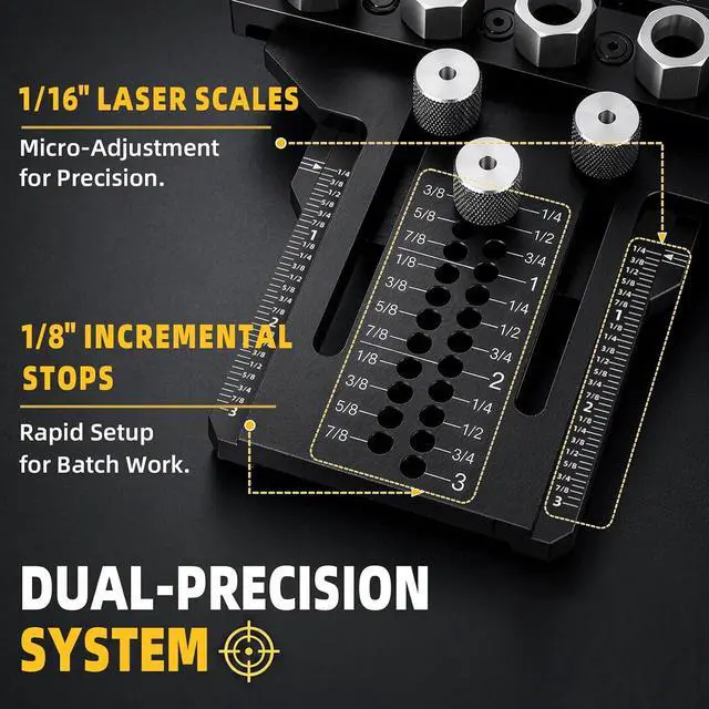 Alt view image 2 of 7 - 5-Hole Alloy Steel Dowel Jig for Cabinet and Furniture Alignment | Repeatable Drilling, Fewer Repositioning Steps, for Long Boards, Face Frames and Tabletop Glue-Ups