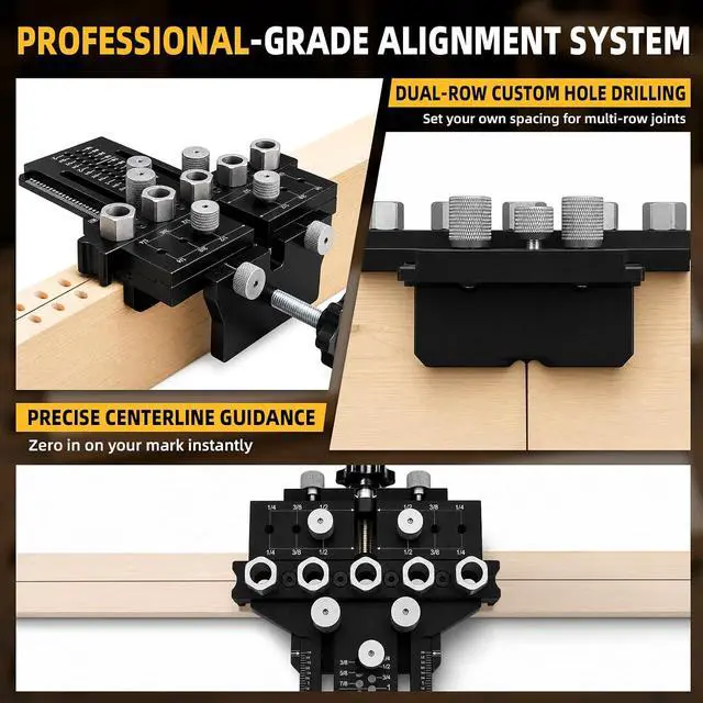 Alt view image 5 of 7 - 5-Hole Alloy Steel Dowel Jig for Cabinet and Furniture Alignment | Repeatable Drilling, Fewer Repositioning Steps, for Long Boards, Face Frames and Tabletop Glue-Ups