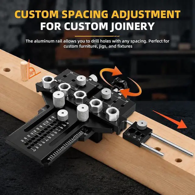 Alt view image 6 of 7 - 5-Hole Alloy Steel Dowel Jig for Cabinet and Furniture Alignment | Repeatable Drilling, Fewer Repositioning Steps, for Long Boards, Face Frames and Tabletop Glue-Ups