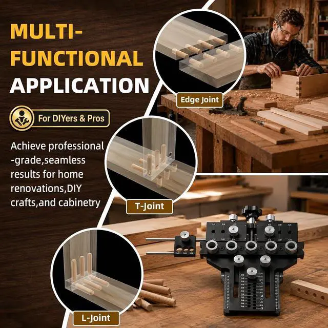 Alt view image 7 of 7 - 5-Hole Alloy Steel Dowel Jig for Cabinet and Furniture Alignment | Repeatable Drilling, Fewer Repositioning Steps, for Long Boards, Face Frames and Tabletop Glue-Ups
