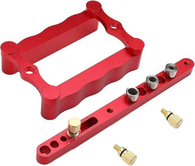Alt view image 3 of 6 - Self Centering Doweling Jig Woodworking Joinery Hole Drill Guide with 1/4 5/16 3/8 Inch Positioner Locator Tool Red Wave Hardware Precise Punch Drilling Jig Kit
