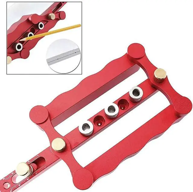 Alt view image 4 of 6 - Self Centering Doweling Jig Woodworking Joinery Hole Drill Guide with 1/4 5/16 3/8 Inch Positioner Locator Tool Red Wave Hardware Precise Punch Drilling Jig Kit