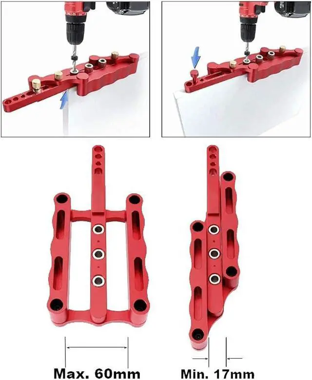 Alt view image 5 of 6 - Self Centering Doweling Jig Woodworking Joinery Hole Drill Guide with 1/4 5/16 3/8 Inch Positioner Locator Tool Red Wave Hardware Precise Punch Drilling Jig Kit