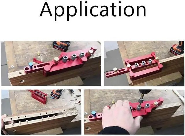 Alt view image 6 of 6 - Self Centering Doweling Jig Woodworking Joinery Hole Drill Guide with 1/4 5/16 3/8 Inch Positioner Locator Tool Red Wave Hardware Precise Punch Drilling Jig Kit