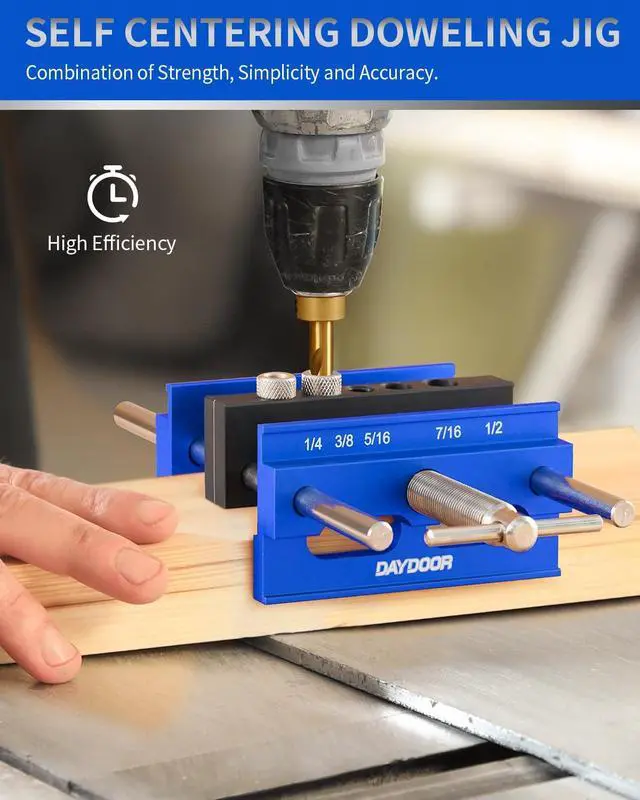 Alt view image 2 of 7 - 6.7" Self Centering Dowel Jig, Wide Capacity Doweling Jig & Drill Guide for Woodworking, Complete Kit with 6 Steel Bushings for Straight Holes(Blue)