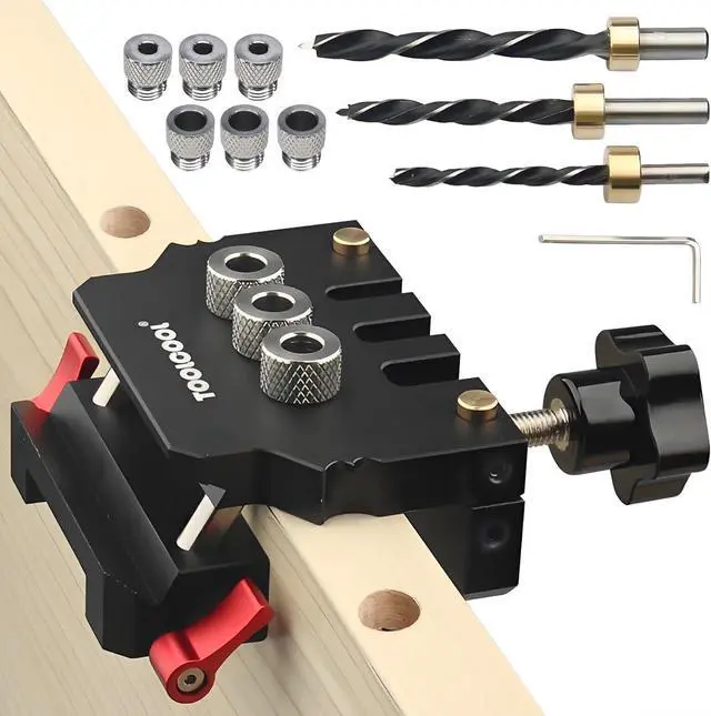 Main image of Self Centering Dowel Jig Kit Woodworking Doweling Jig Creates Edge Corner and Surface Joints with Drill Bits Steel Bushings Stop Collars for 6mm 8mm 10mm Dowel Pins
