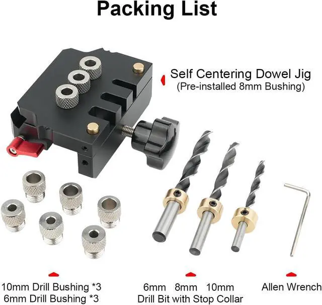 Alt view image 2 of 6 - Self Centering Dowel Jig Kit Woodworking Doweling Jig Creates Edge Corner and Surface Joints with Drill Bits Steel Bushings Stop Collars for 6mm 8mm 10mm Dowel Pins