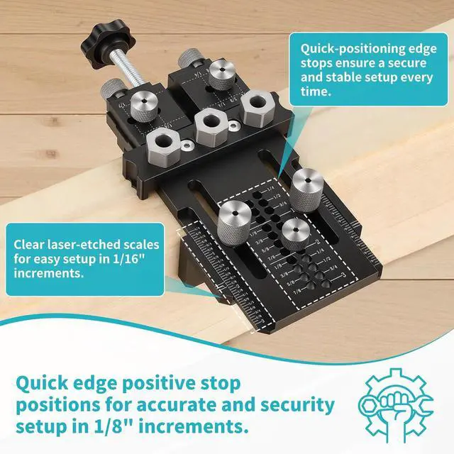 Alt view image 3 of 7 - Dowel Jig Kit for Perfect Wood Joints, Self Centering Doweling Jig with 1/4 3/8 1/2 Drill Bushings & Bits, Woodworking Hole Drilling Guide for Cabinet Furniture DIY
