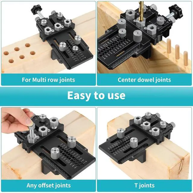 Alt view image 6 of 7 - Dowel Jig Kit for Perfect Wood Joints, Self Centering Doweling Jig with 1/4 3/8 1/2 Drill Bushings & Bits, Woodworking Hole Drilling Guide for Cabinet Furniture DIY