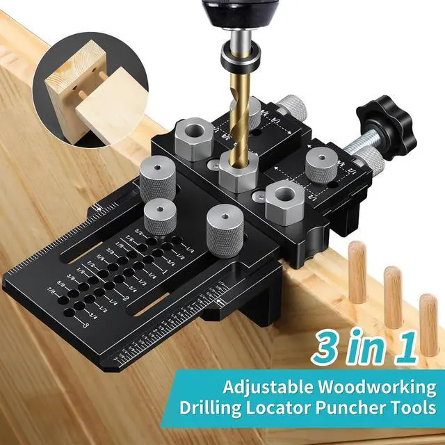 Alt view image 5 of 7 - Dowel Jig Kit for Perfect Wood Joints, Self Centering Doweling Jig with 1/4 3/8 1/2 Drill Bushings & Bits, Woodworking Hole Drilling Guide for Cabinet Furniture DIY
