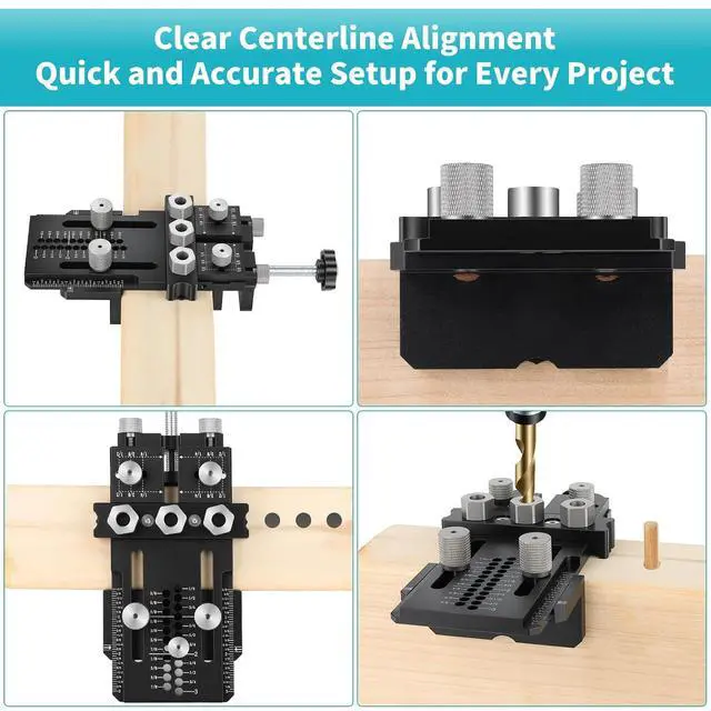 Alt view image 7 of 7 - Dowel Jig Kit for Perfect Wood Joints, Self Centering Doweling Jig with 1/4 3/8 1/2 Drill Bushings & Bits, Woodworking Hole Drilling Guide for Cabinet Furniture DIY