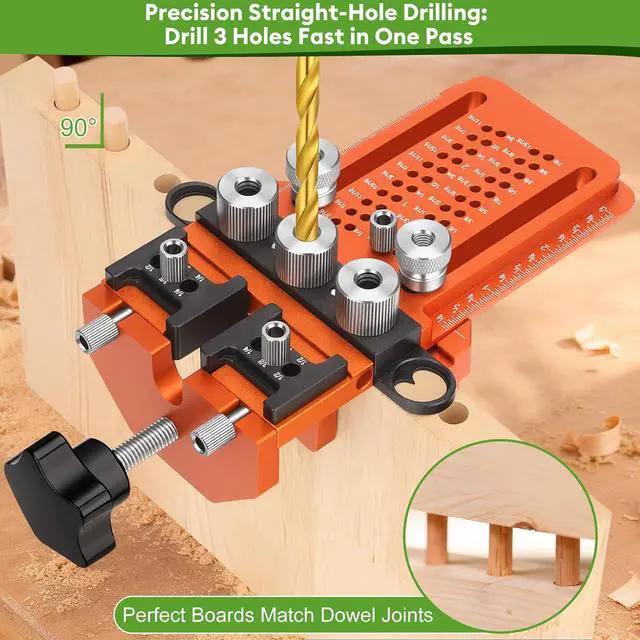 Alt view image 5 of 7 - Adjustable Dowel Jig Kit, Drill Guide with Quick Positive Stop & Clamp Fits 1/4, 3/8, 1/2 Inch Dowel Holes, Dowel Jig for Woodworking Fit All Kinds Wood Dowel Joints, for Cabinet, Furniture
