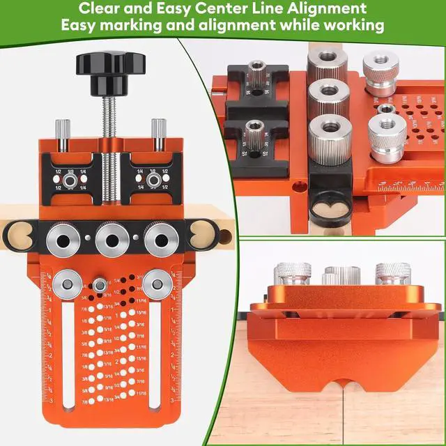 Alt view image 6 of 7 - Adjustable Dowel Jig Kit, Drill Guide with Quick Positive Stop & Clamp Fits 1/4, 3/8, 1/2 Inch Dowel Holes, Dowel Jig for Woodworking Fit All Kinds Wood Dowel Joints, for Cabinet, Furniture