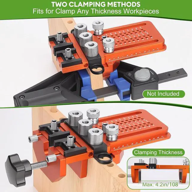 Alt view image 7 of 7 - Adjustable Dowel Jig Kit, Drill Guide with Quick Positive Stop & Clamp Fits 1/4, 3/8, 1/2 Inch Dowel Holes, Dowel Jig for Woodworking Fit All Kinds Wood Dowel Joints, for Cabinet, Furniture