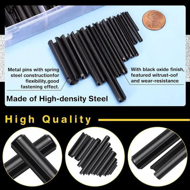 Alt view image 2 of 7 - 450 Pcs Split Roll Pin Assortment Set with Storage Case M2 M2 M3 M4 M5 M6 M2 M7 M8 M9 M10 Slotted Spring Steel Pins Black Dowel Tension Roll Pin for Home Improvement Automotive Machine Repair Tool
