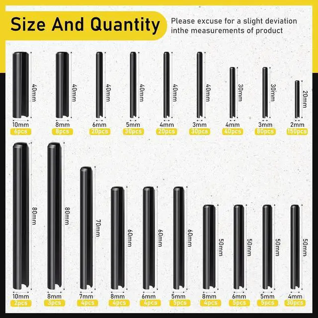 Alt view image 3 of 7 - 450 Pcs Split Roll Pin Assortment Set with Storage Case M2 M2 M3 M4 M5 M6 M2 M7 M8 M9 M10 Slotted Spring Steel Pins Black Dowel Tension Roll Pin for Home Improvement Automotive Machine Repair Tool
