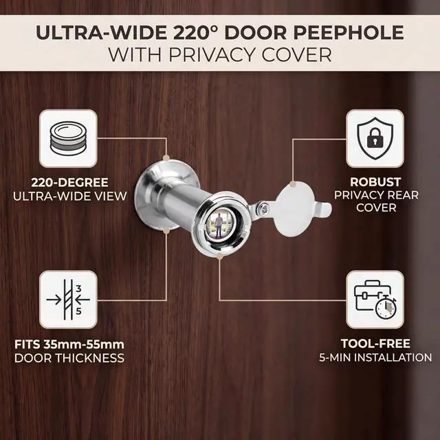 Alt view image 2 of 7 - Door Viewer,10Pcs Zinc Alloy 220 Degree Wide Viewing Angle Door Peep Holes Door Peephole with Heavy Duty Privacy Cover for 35mm-55mm Thickness Doors