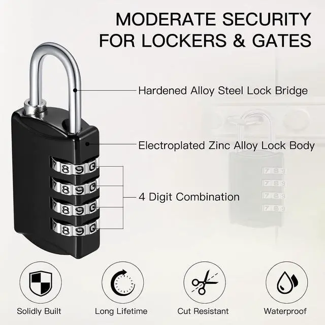 Alt view image 3 of 7 - 40 Pcs 4 Digit Combination Locks Combination Padlock Luggage Number Locks Outdoor Waterproof Resettable Padlock for Door Traveling School Gym Locker Suitcases Employee Hasp Storage