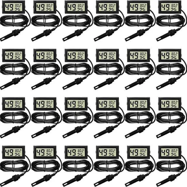 Main image of Mini Digital Temperature Humidity Meters Gauge with Probe Gauge LCD Fahrenheit Display Thermometer Hygrometer for Incubator Reptile Plant Greenhouse Chicken Coop Garden(Black, 24 Pieces)