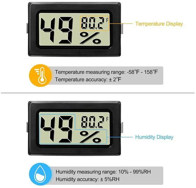 Alt view image 3 of 6 - Mini Digital Temperature Humidity Meters Gauge with Probe Gauge LCD Fahrenheit Display Thermometer Hygrometer for Incubator Reptile Plant Greenhouse Chicken Coop Garden(Black, 24 Pieces)