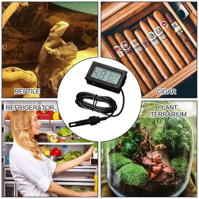 Alt view image 6 of 6 - Mini Digital Temperature Humidity Meters Gauge with Probe Gauge LCD Fahrenheit Display Thermometer Hygrometer for Incubator Reptile Plant Greenhouse Chicken Coop Garden(Black, 24 Pieces)