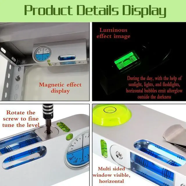 Alt view image 6 of 7 - Solid aluminum alloy small level ruler tilt angle measurement portable mini adjustable horizontal bubble magnetic universal bubble (blueblue)