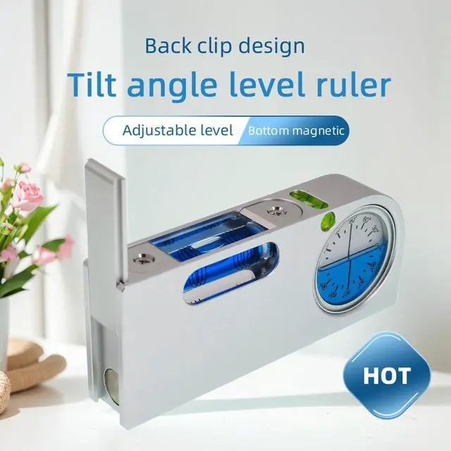 Alt view image 7 of 7 - Solid aluminum alloy small level ruler tilt angle measurement portable mini adjustable horizontal bubble magnetic universal bubble (blueblue)