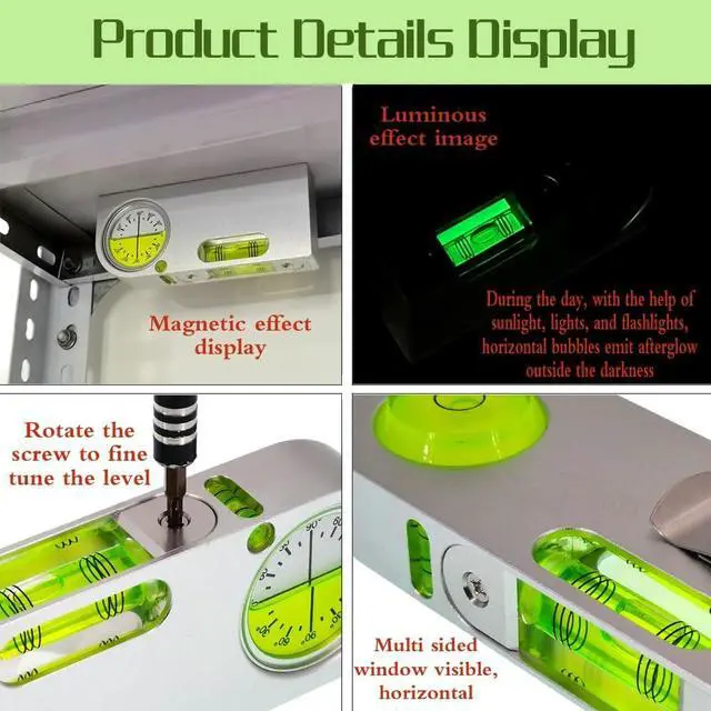 Alt view image 3 of 7 - Solid aluminum alloy small level ruler tilt angle measurement portable mini adjustable horizontal bubble magnetic function universal bubble (120 * 50 * 20mm)