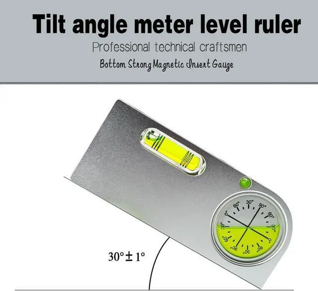 Alt view image 5 of 7 - Solid aluminum alloy small level ruler tilt angle measurement portable mini adjustable horizontal bubble magnetic function universal bubble (120 * 50 * 20mm)